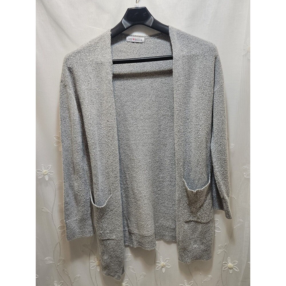 Buddy Basics Womens M/L Gray Cardigan Sweater Fleece Open front Teacher Career